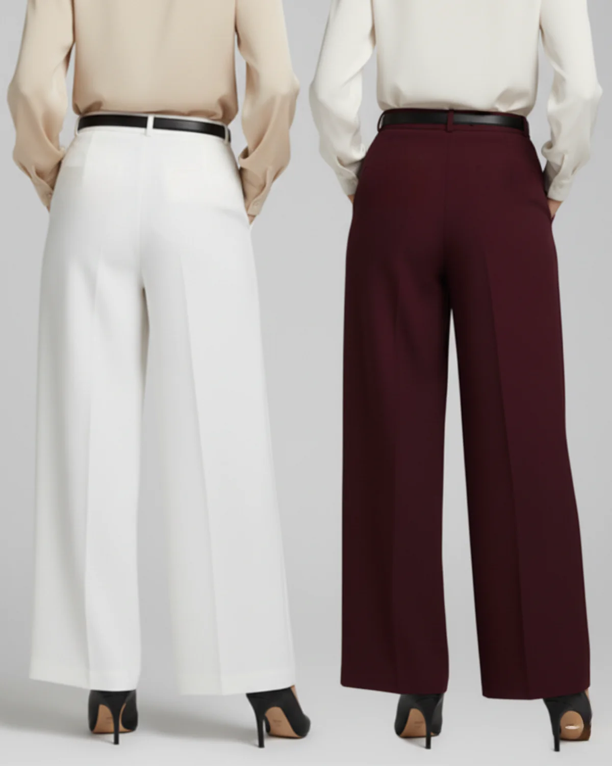 Set Of Two Wide Leg Trousers With Belt - Image 3