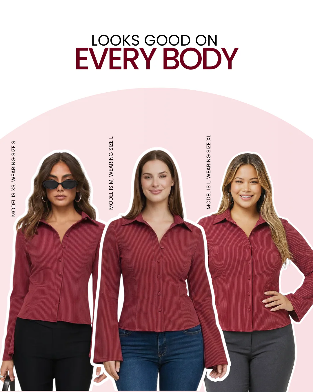Flared Sleeve Fitted Shirt - Red - Image 5