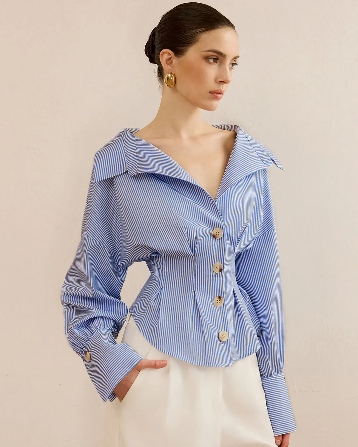 Blue Stripe Shirt With Cinched Waist - Image 3