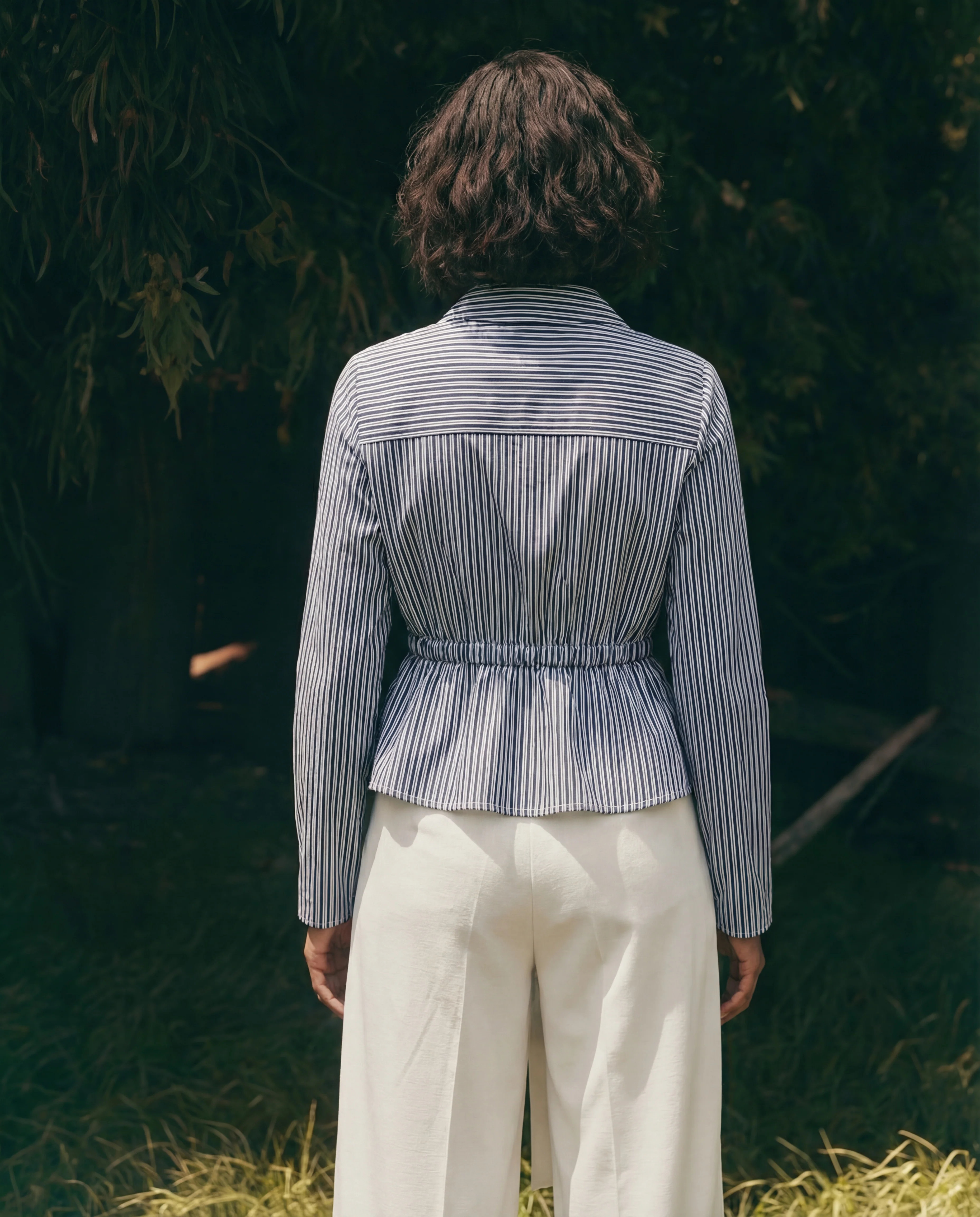 Blue Snatched Waist Striped Shirt - Image 4