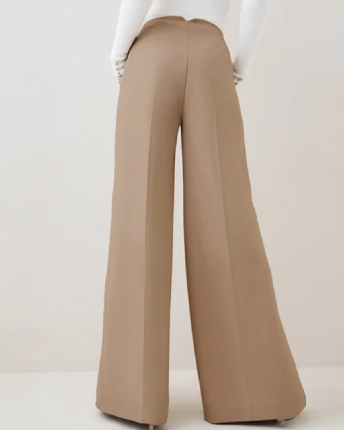Tan Mid Rise Wide Leg Darted Trouser - Image 2