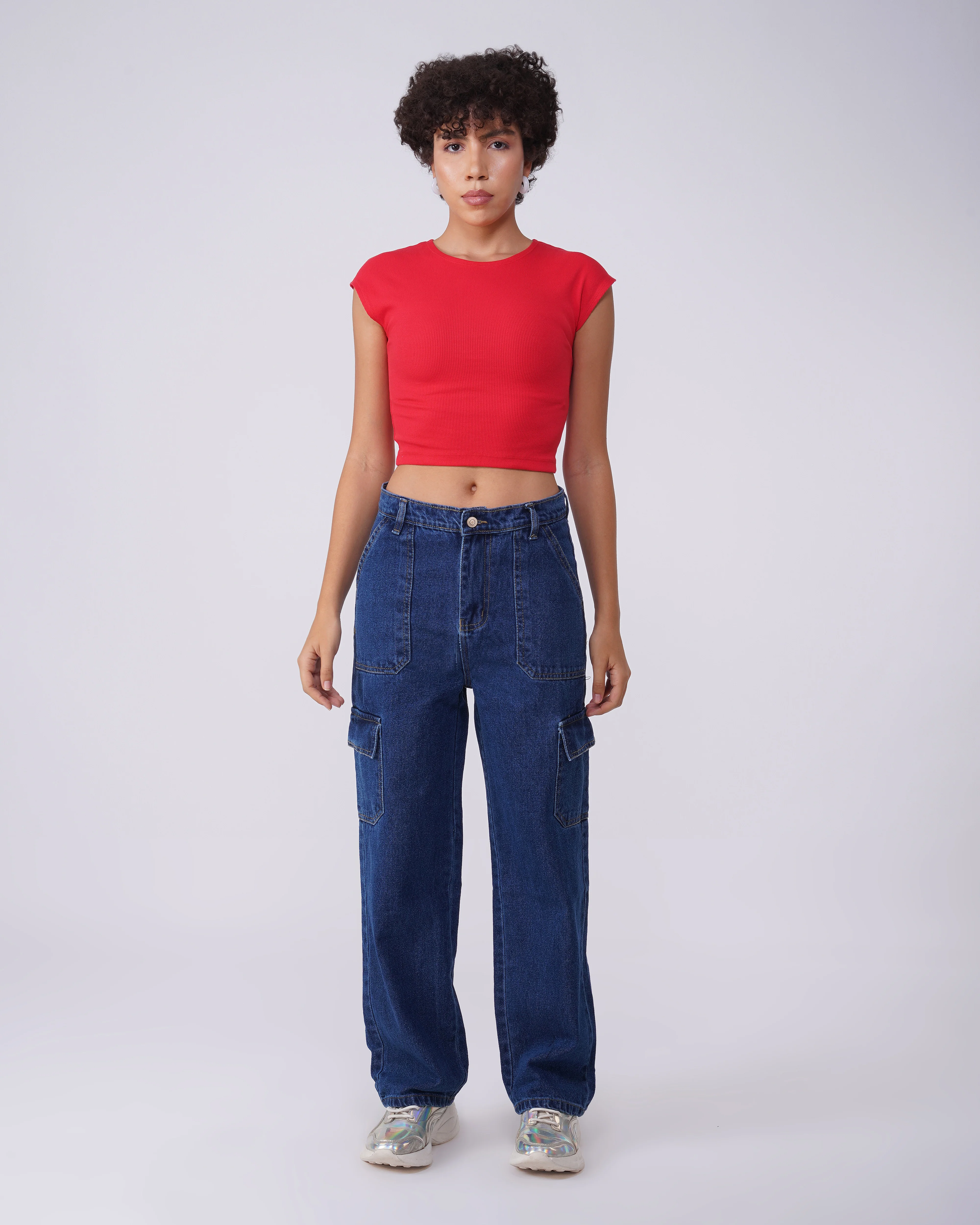Dark Blue Washed Cargo Jeans - Image 5