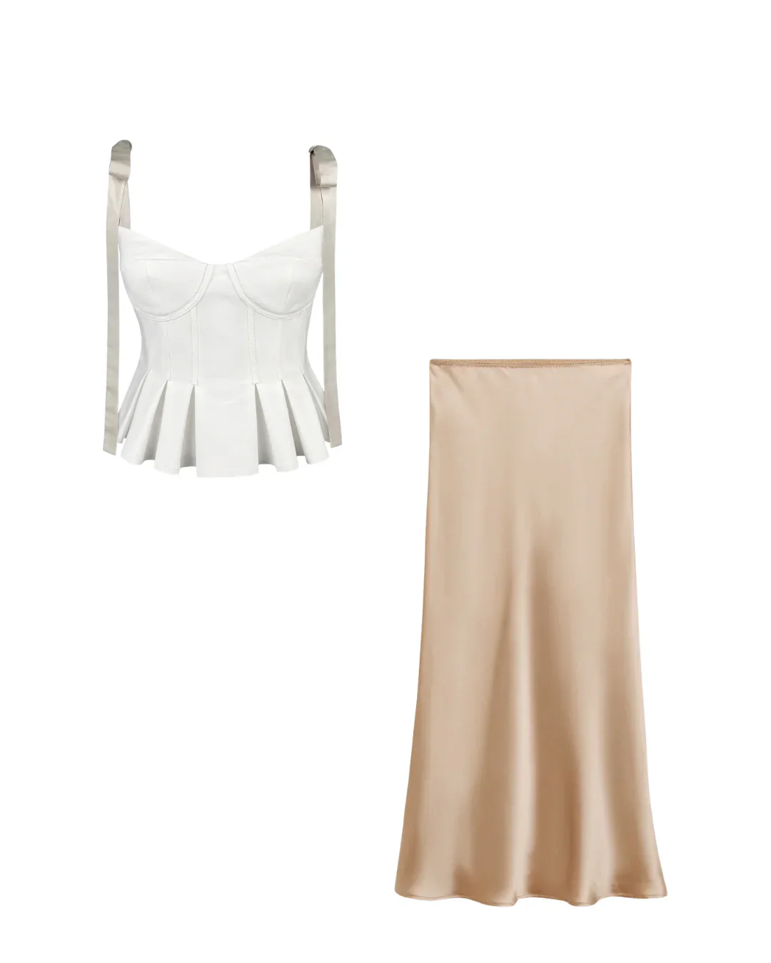 White Bowknot Straps Flared Top With Gold Satin Skirt - Image 4