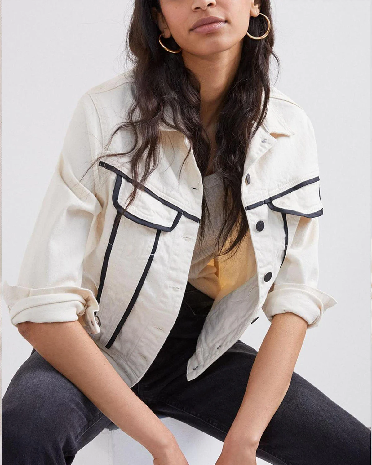 White Denim Button Up Jacket - Image 4