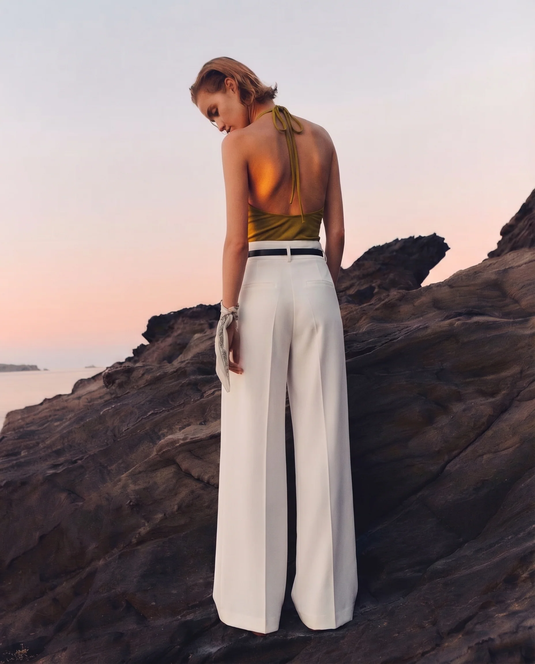 White Wide Leg Pants With Belt - Image 4