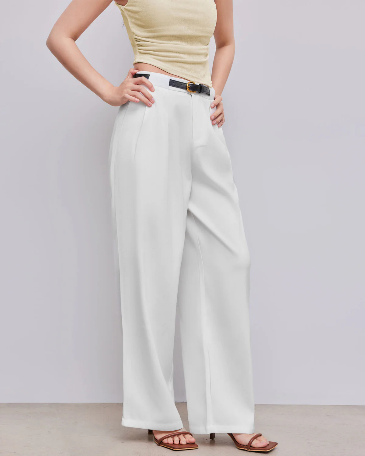 White Straight Leg Trouser with Belt - Image 6