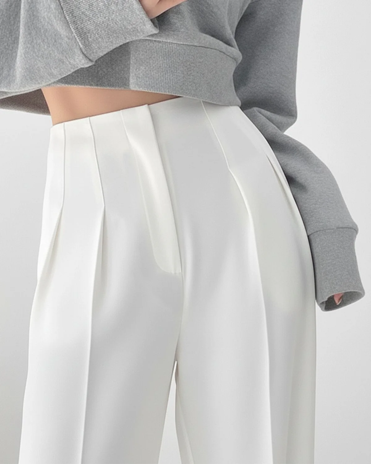 White Smocked Detail Korean Trousers - Image 2