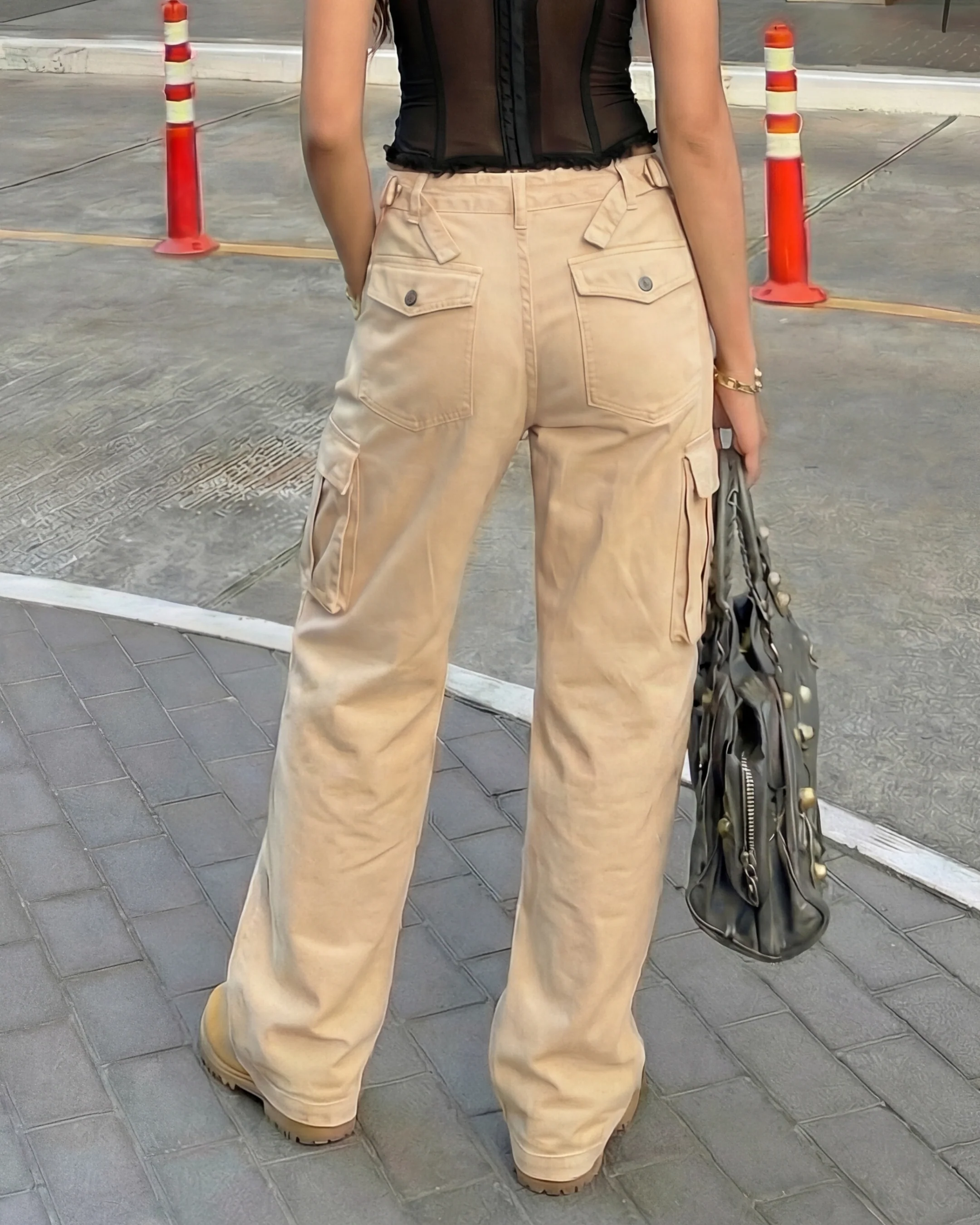 Beige Wide Leg Adjustable Cargo - Image 3